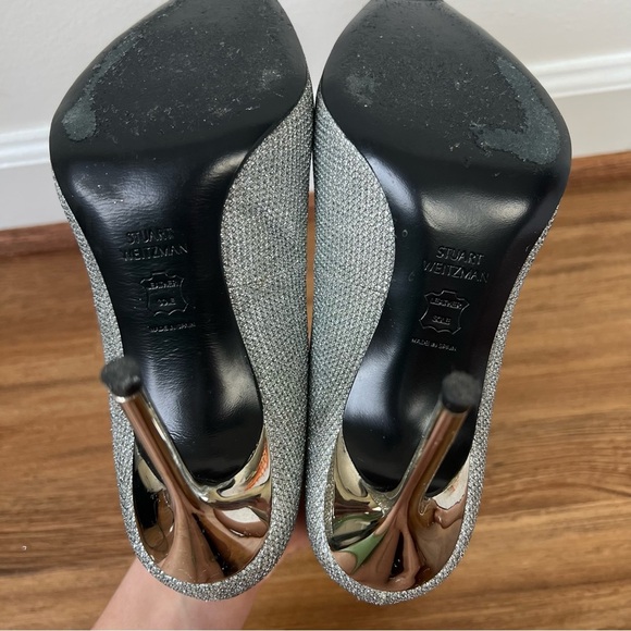 Stuart Weitzman Silver Sparkle Pointed High Heel Stilettos - Picture 12 of 13